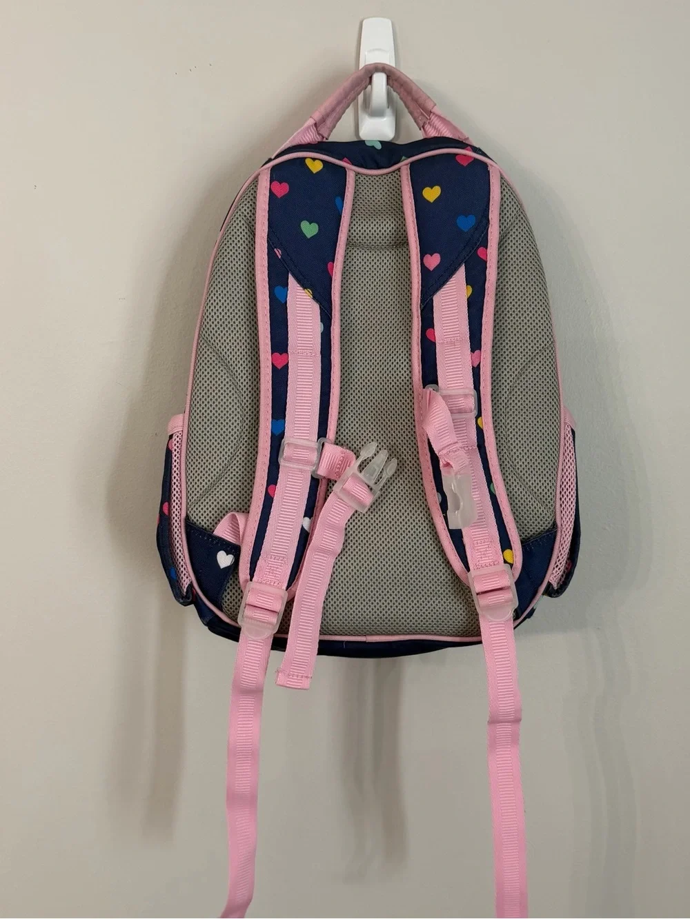 Pottery Barn Kids Navy & Pink Heart Backpack with Lucy Embroidered GUC